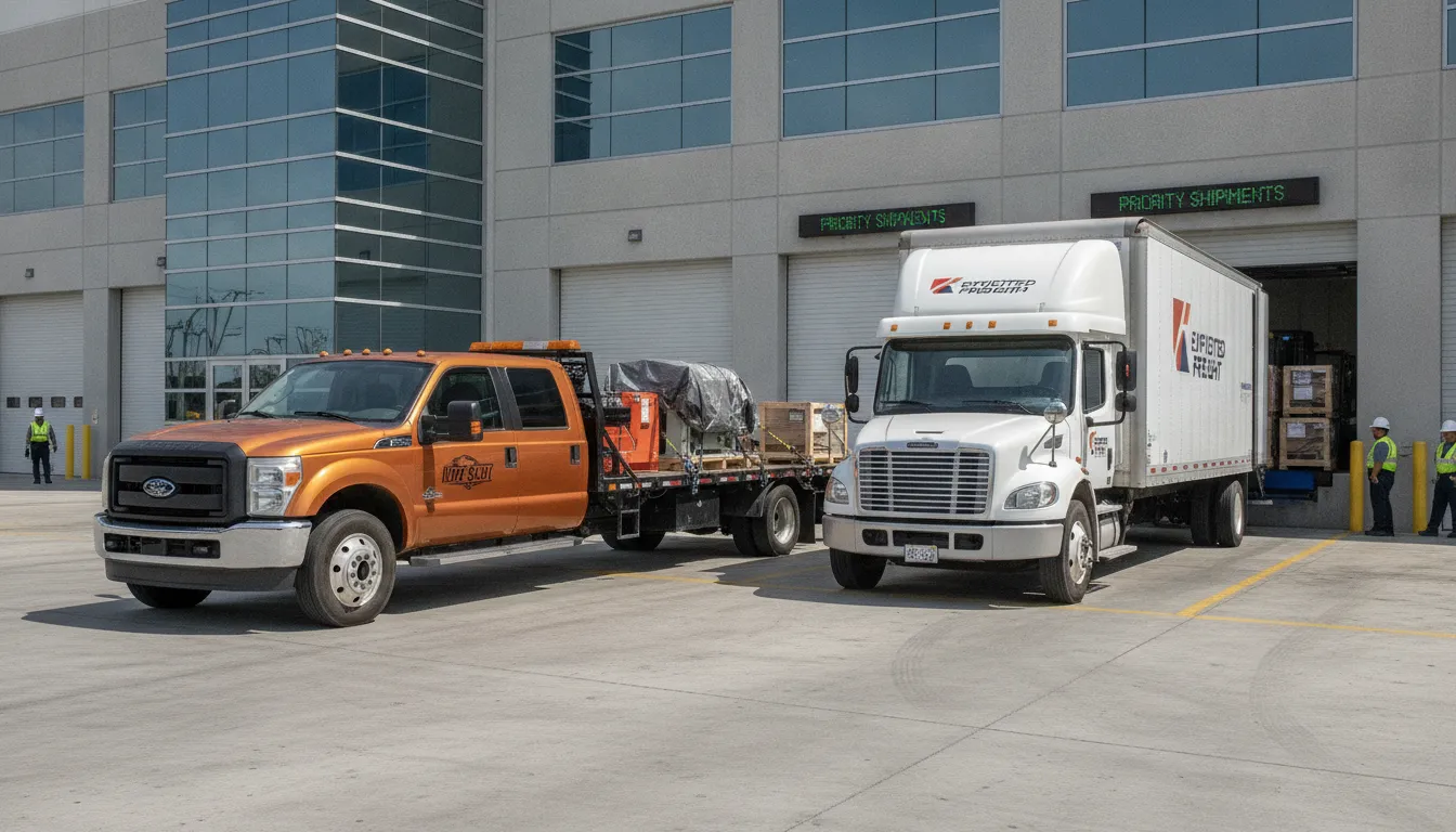 Hot shot trucking pickup and ground expedite truck at a manufacturing plant