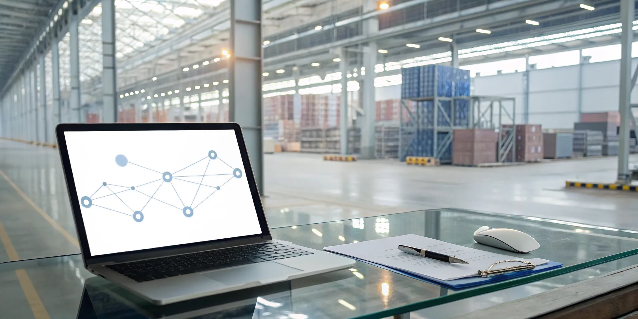 A shipper comparing truckload freight quotes on a laptop in a warehouse.