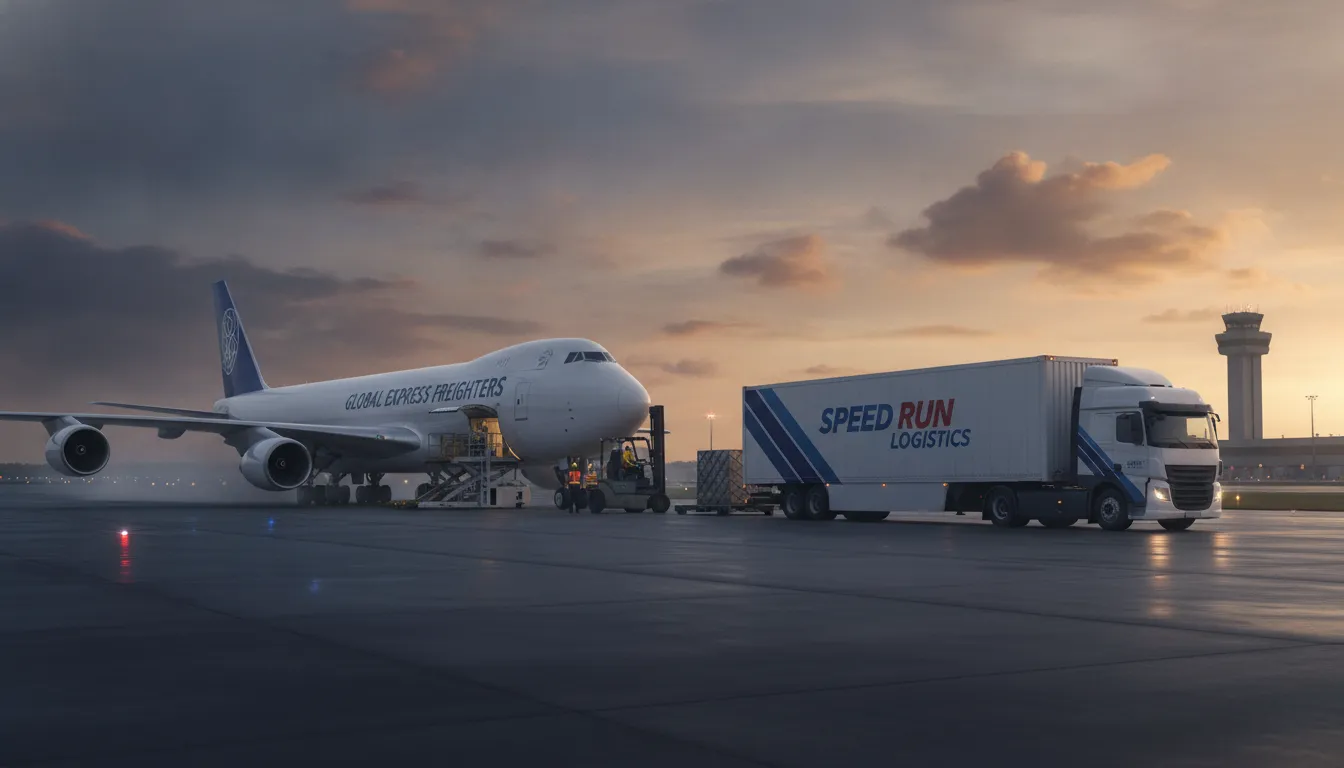 Cargo plane on runway beside an expedited ground truck representing the air charter vs ground expedite decision