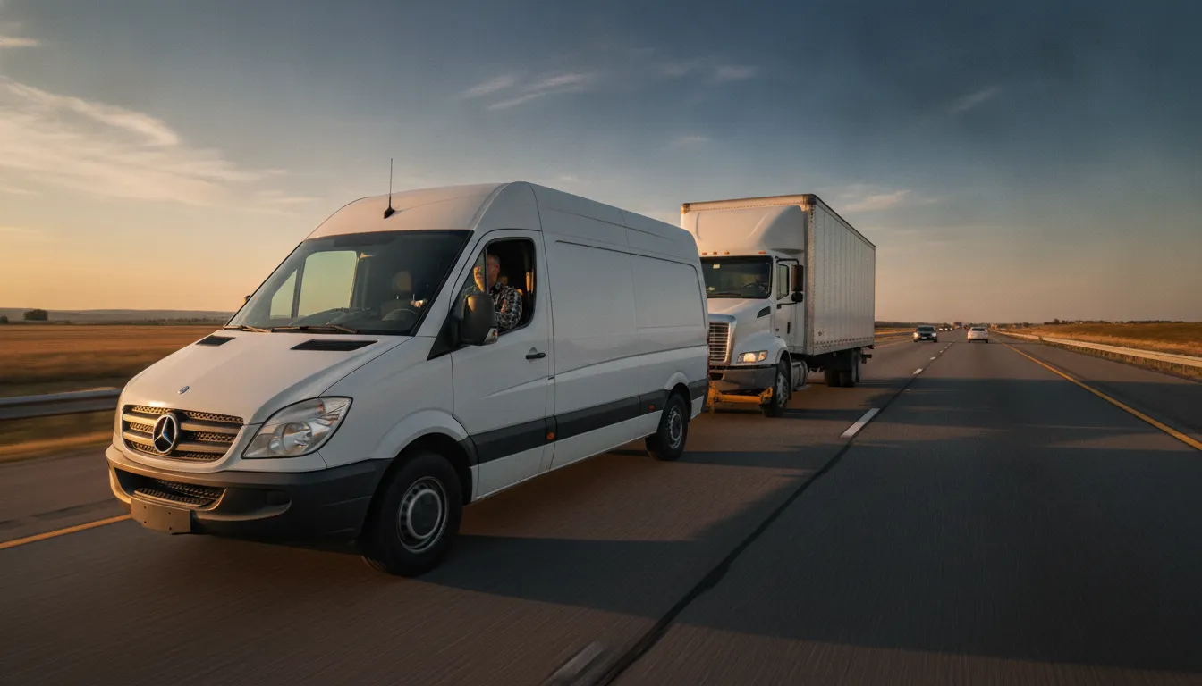 Owner-operator sprinter van and straight truck hauling expedited freight on a North American highway
