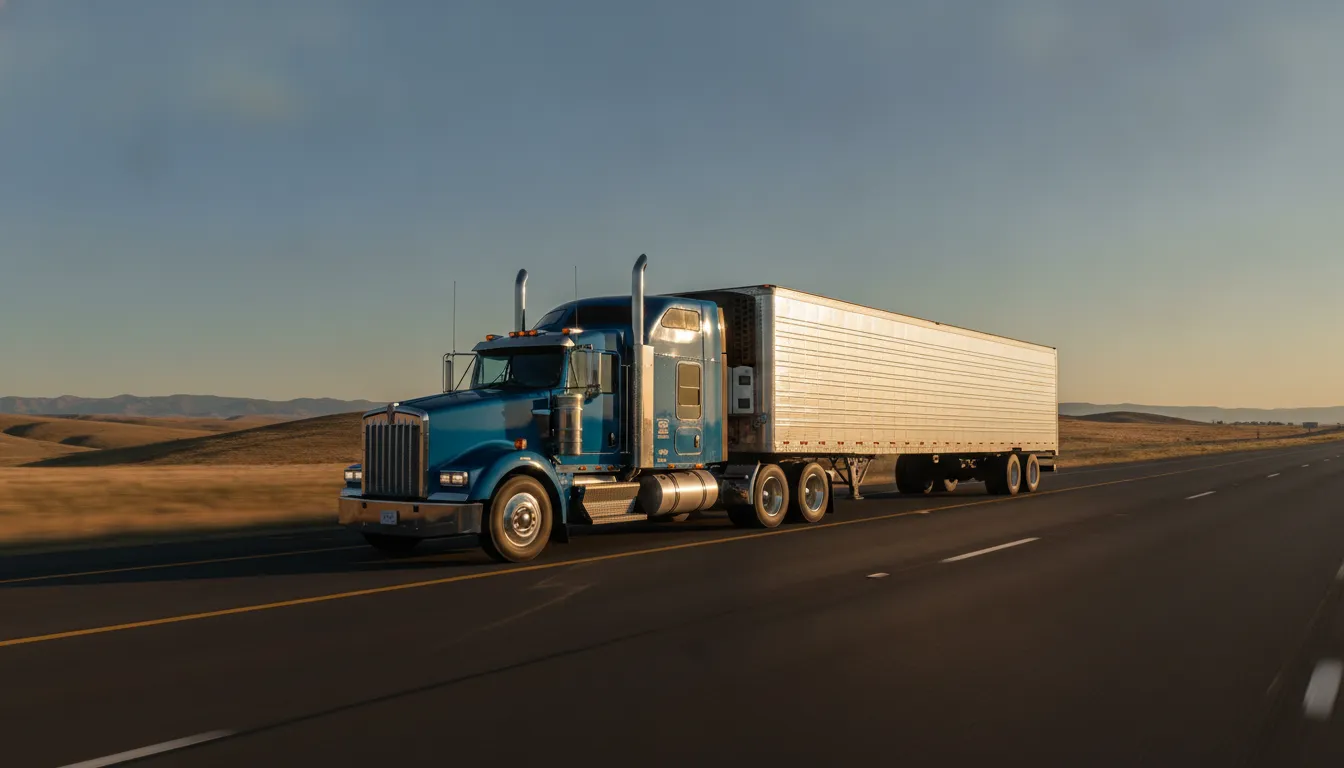 Over-the-road Load One freight truck on an open North American highway