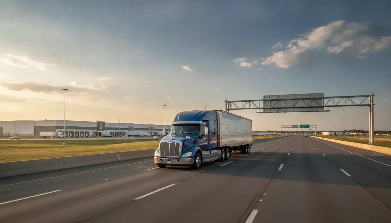 Load One truck supporting US Mexico freight documentation requirements on a North American border logistics corridor